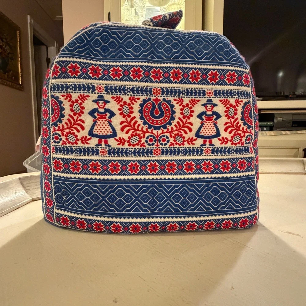 Vintage Tea Cozy Folk Art Woven Red Blue Woven Padded Teapot Cover